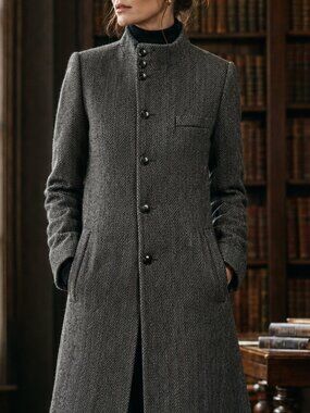 Vintage KAREN ILGWU Union Made British Wool Herringbone Maxi Coat